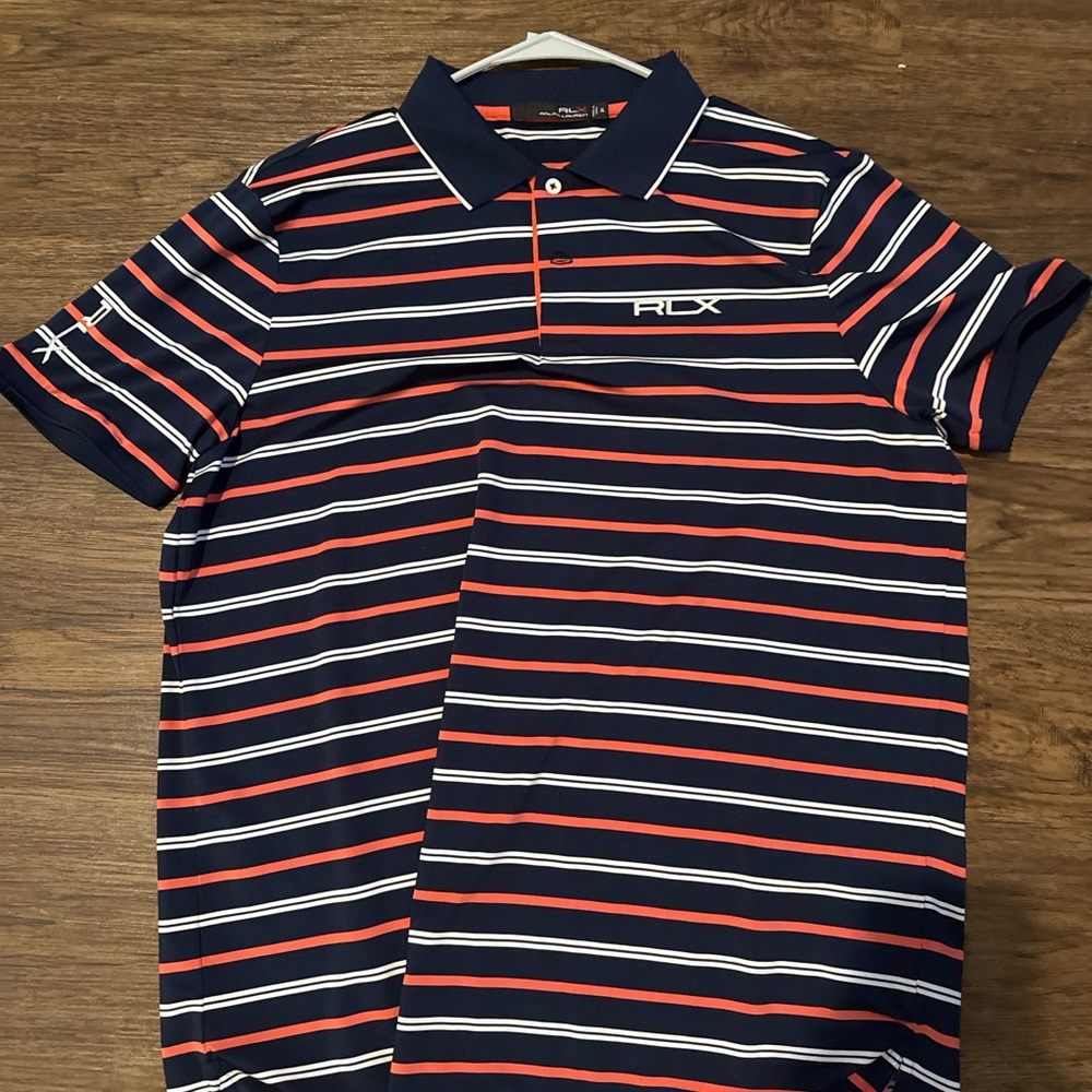 RLX Ralph Lauren Navy and Red Striped Polo Shirt